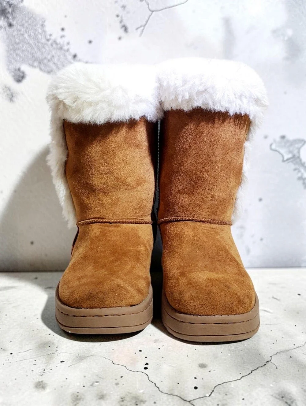 SO Abigail Girls Faux-Fur Winter Boots in Chestnut size 13